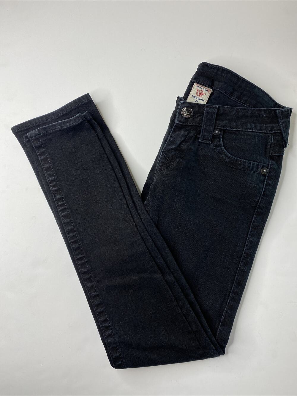True Religion Women's Size 24 Low Rise Skinny Black Jeans Flap Pockets